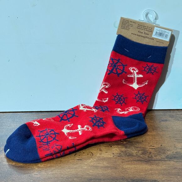 Karma Nautical Themed Socks Red, Blue White One Size - Picture 3 of 4